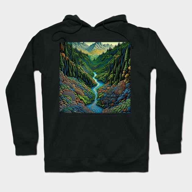 [AI Art] Green Valley, Optical Art Style Hoodie by Sissely